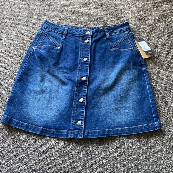 Frye Blue Knee-Length A-Line‎ Skirt Women’s Size 14 Denim Jean Dark Wash New - Picture 1 of 13